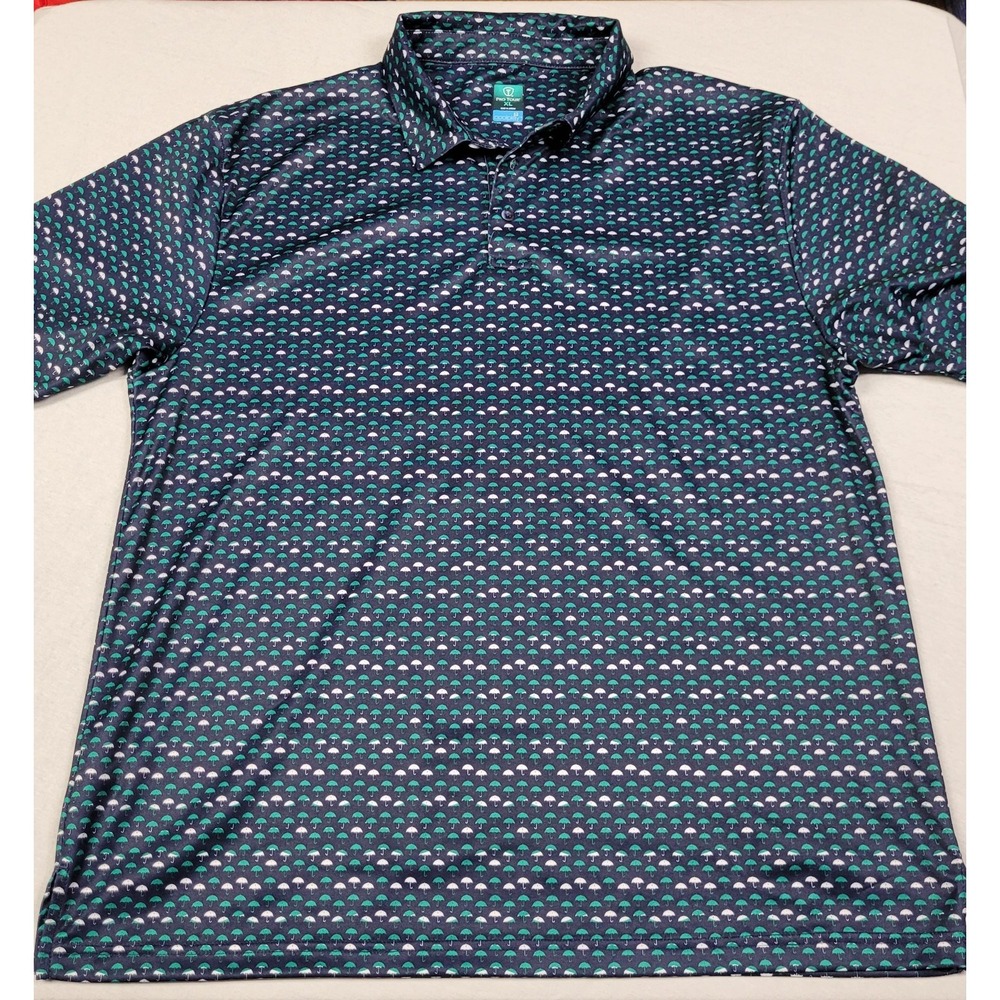PGA  Golf Pro Tour Cool Play Performance Polo Shirt Blue W/ Umbrellas Mens XL